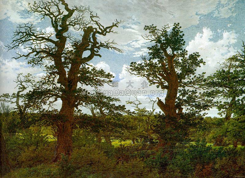 Landscape with Oak Trees and a Hunter - 卡斯帕尔·大卫·弗里德里希